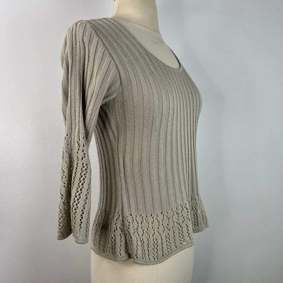 Absolutely Vintage Baby-Tee Top Open-Knit 3/4 Sleeves Boho Y2K Clean Girl Size L - Picture 5 of 12